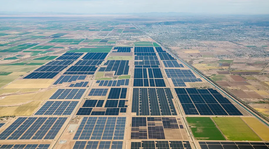 solar panels field aerial view